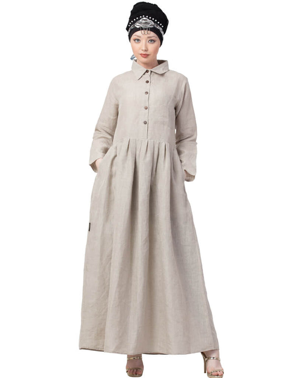 Muslim Linen Shirt Collar Executive Abaya  Cream